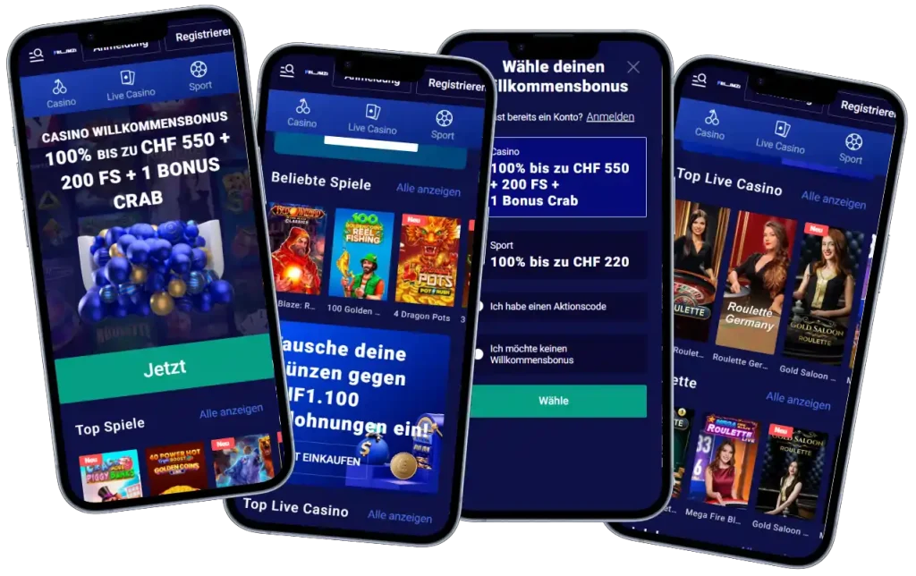Frumzi Casino Lobby mit Sportwetten und Spielautomaten