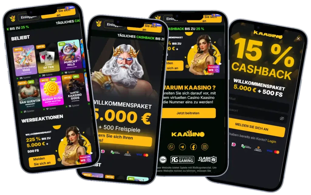 Kaasino Casino mit Krypto-Zahlungen und Spielautomaten