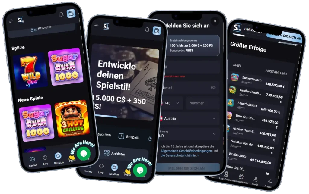 SlotLounge Casino mit Live Casino und Spielautomaten